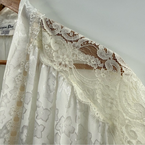 Christian Dior Vintage Ethereal Lace Trimmed Floral Printed Made USA Robe Small - Picture 6 of 15
